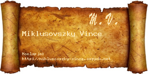 Miklusovszky Vince névjegykártya